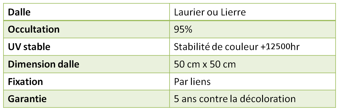 Caractéristiques lierre artificiel
