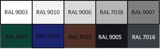 Couleurs RAL brise soleil Z-90 Couleurs RAL brise soleil Z-90